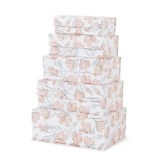  Decorative Cardboard Storage Boxes with Lids - Set of 5, Floral Canvas Bloom