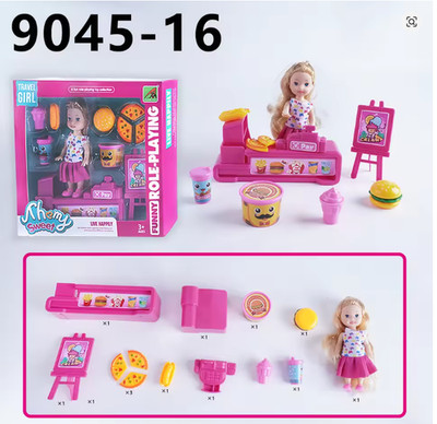 Mini Fashion Girl Doll With Pet Dog Travel Convertible Car Toy Set Kitchen Seasi