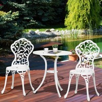 Bistro Set Garden Balcony Coffee Table and 2 Chairs Outdoor Dining Set White