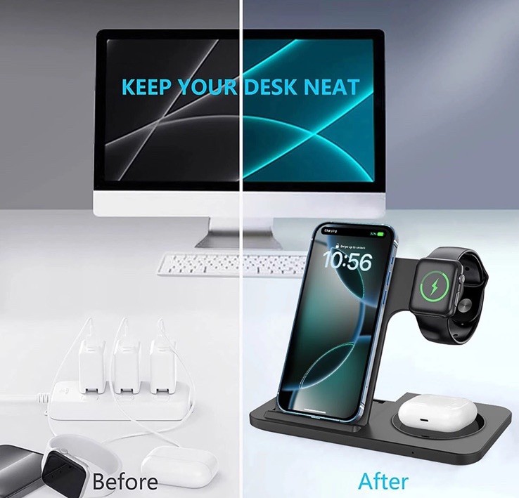 3/1 Wireless Charger Dock Charging Station/Apple Watch 9 & Air Pods & iPhone 16