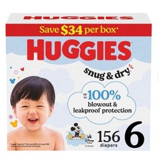 Huggies Snug  Dry Baby Diapers Size 6, 35 lbs- 156 Count