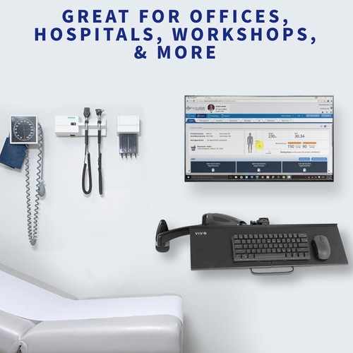 VIVO Articulating Keyboard & Mouse Platform Wall Mount, Keyboard Tray Arm - 第 7/8 張圖片
