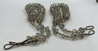 Set of 2 Vintage Taupe Grey Clear Crackled Beaded Crystal Curtain Tie Backs