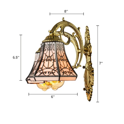 Vintage Brass Wall Mount Light Tiffany Bell Shade Up Down Wall Lamp for Bedroom - Picture 2 of 12