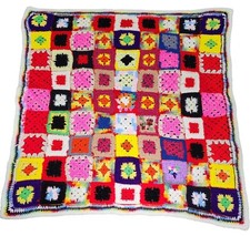 Vintage Granny Square Throw Quilt Crochet Blanket Handmade Bedspread 41x40