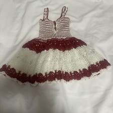 Hand Crochet Baby Girl Dress Color. Red And White With Size 12-18 Months.