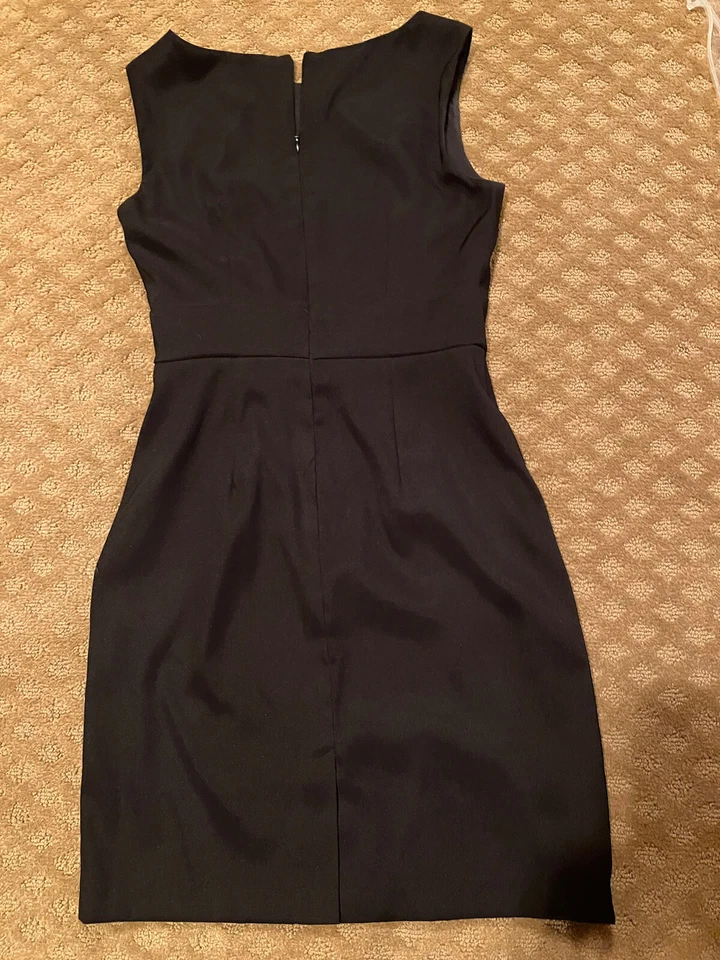 Dress Barn Black Sz 4 Sleeveless, Cocktail Dress w/Flower at Waist, Ruffle Tiers - Image 4 of 4