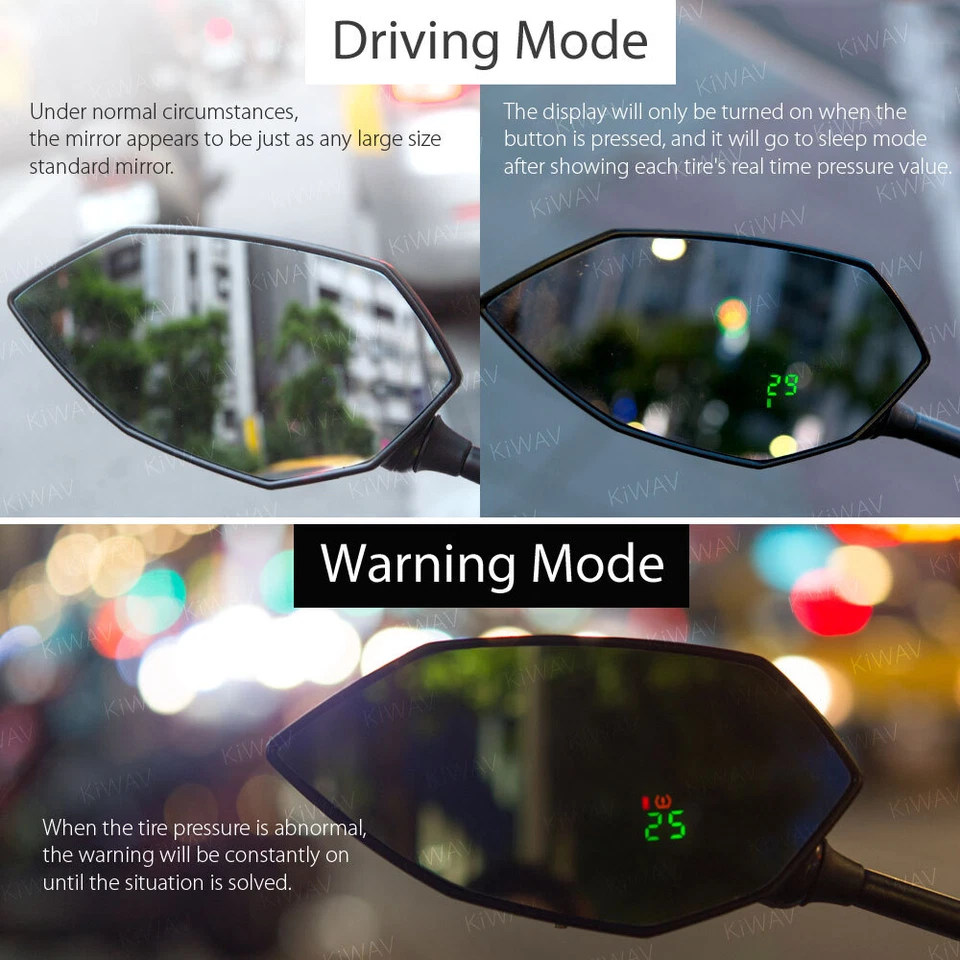 KiWAV Lucifer LED Mirrors TPMS Black 8/10mm Thread compatible with Honda CB900F - Image 4 of 4