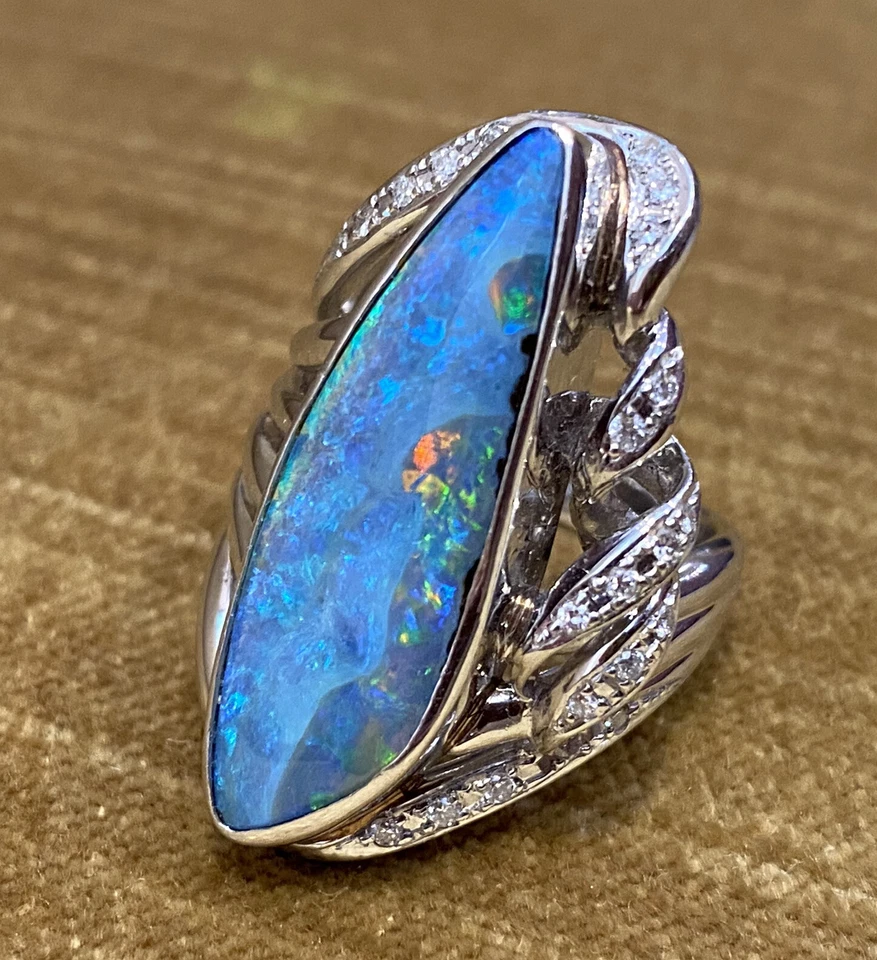 7.89 cts Boulder Opal & Diamond Cocktail Ring in Platinum -- HM2252SV