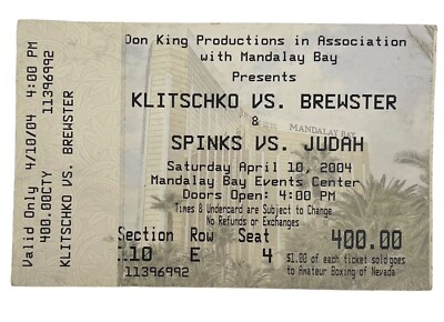 ￼Wladimir Klitschko vs Lamon Brewster Boxing Ticket 4/10/2004 Mandalay Bay Vegas
