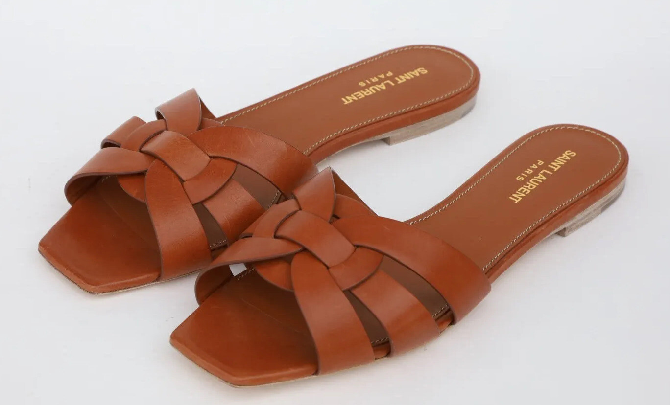 Slides piatti Saint Laurent YSL Tribute Mules taglia 41 US 11 in pelle marrone