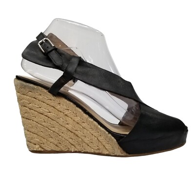 3.1 Phillip Lim Espadrille Wedge Heels Black Leather Cross Strap EU 39 US 8.5