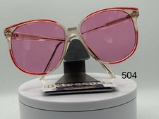 Vintage Oversize Sunglasses NOS Preppy Bright Rose Lens Clear Red Frame 80-90s
