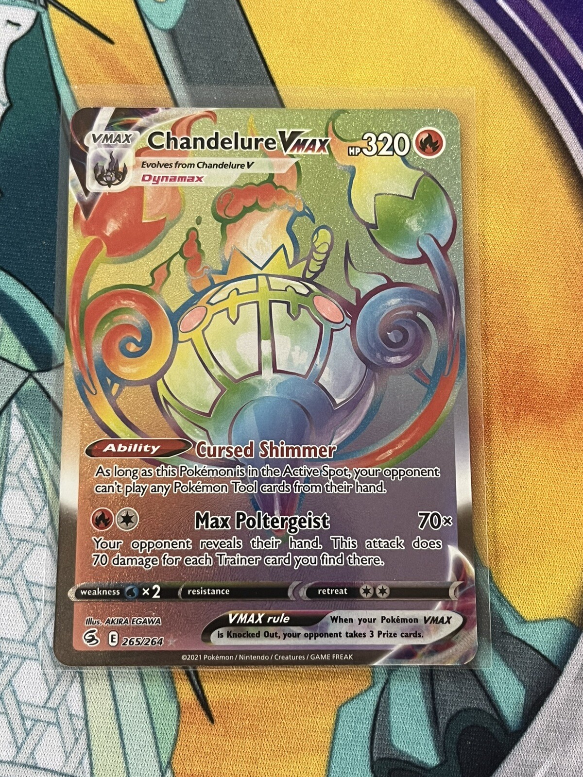 Chandelure VMAX 265/264 Rainbow Secret Rare Fusion Strike Pokémon Card NM