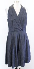 Lauren Ralph Lauren Denim Chambray Faux Leather Collar Flared Dress Size 4