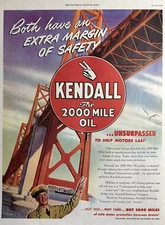 1946 Kendall Motor Oil 2000 Mile Help Motors Last Golden Gate Vintage Print Ad