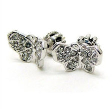 New in Box Juicy Couture Women's Silver Tone Rhinestone Butterfly Stud Earrings