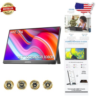 Portable 16.1'' Laptop Monitor - Matte Finish with Adjustable Viewing Angles