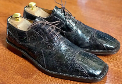 David Eden Burnished Crocodile And Ostrich Oxford Shoes