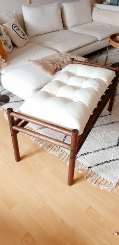 Gartenbank Sitzbank Holz Bank Merantiholz Voll Massiv + Auflage Balkon H&M boho - Bild 4 von 9