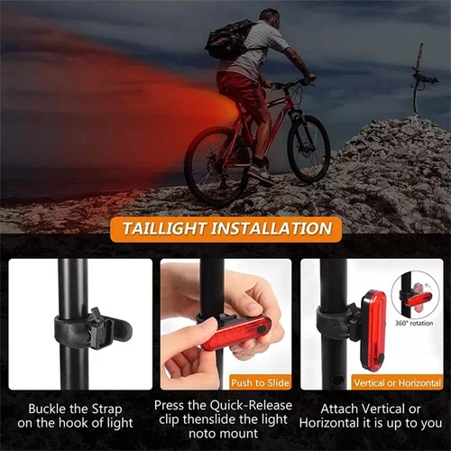 Luz de bicicleta Luz trasera Luz delantera USB recargable LED Lámpara de bicicleta Impermeable - Imagen 7 de 16