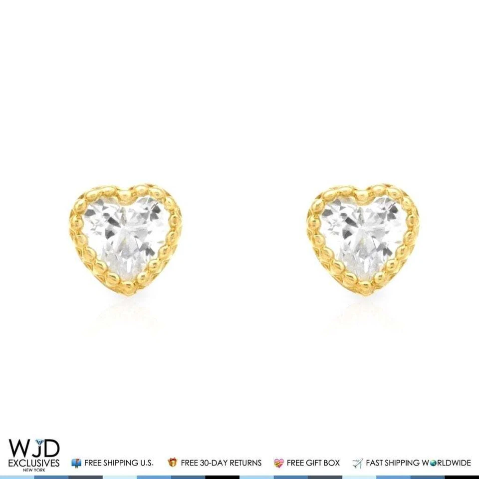 14K Yellow Gold 0.40Ct CZ Heart Halo Stud Earrings 4mm - Image 3 of 4
