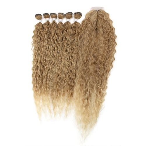 30Inch Deep Wavy Synthetic Hair Bundles Closure Ombre Blonde Hair