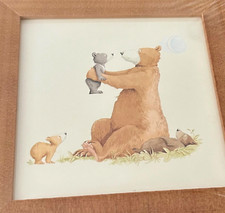 NEW Set of 3 Wood-framed Bear Prints for Child's Room 7x7inch