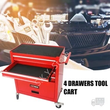 Mechanics Tool Cart, 4Mechanics  Drawers, Steel Storage Cabinet WITH WHEELS, RED