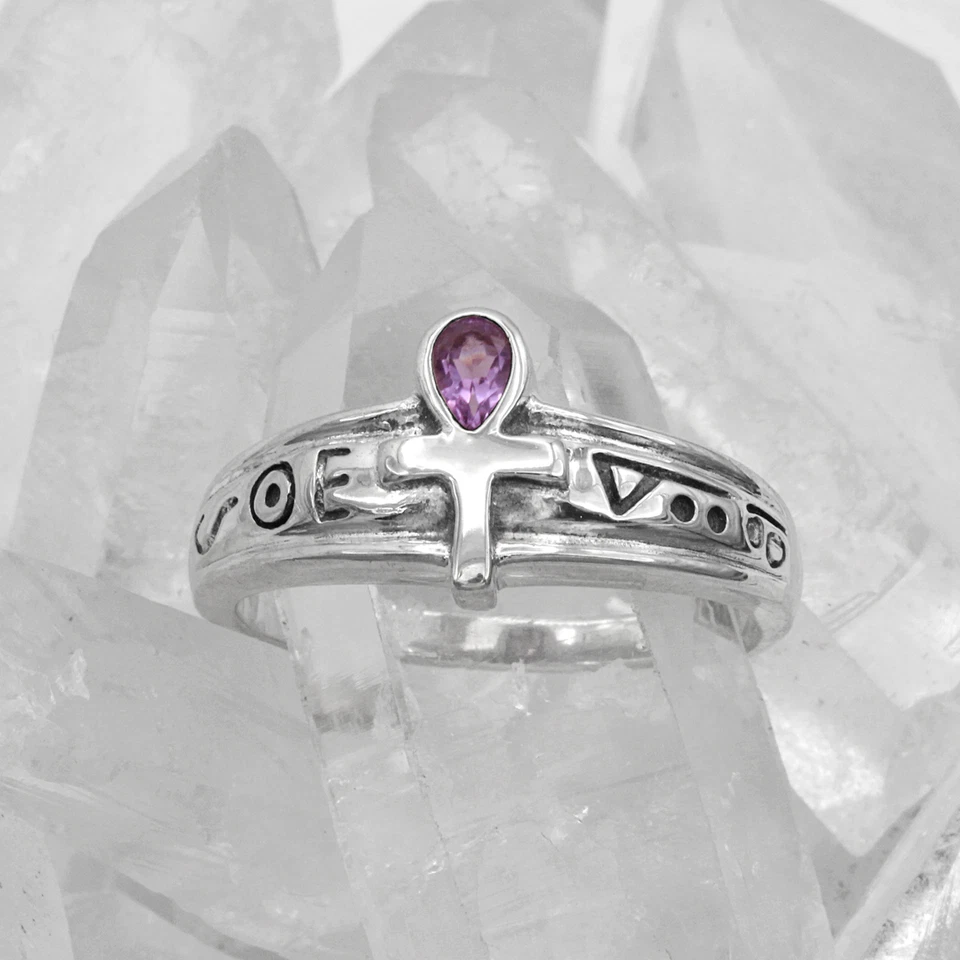Anillo Ankh Egipcio Plata de Ley 925 - Símbolo de la Vida - Amatista Tallas 4-15 Foto 3 de 4