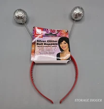 Smiffys Glitter Ball Boppers Headband Silver Disco Costume Party Accessory Anten