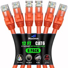 Cat 6 Ethernet Cable 12 ft 6-Pack - High-Speed LAN Cable Internet Cable Patch...