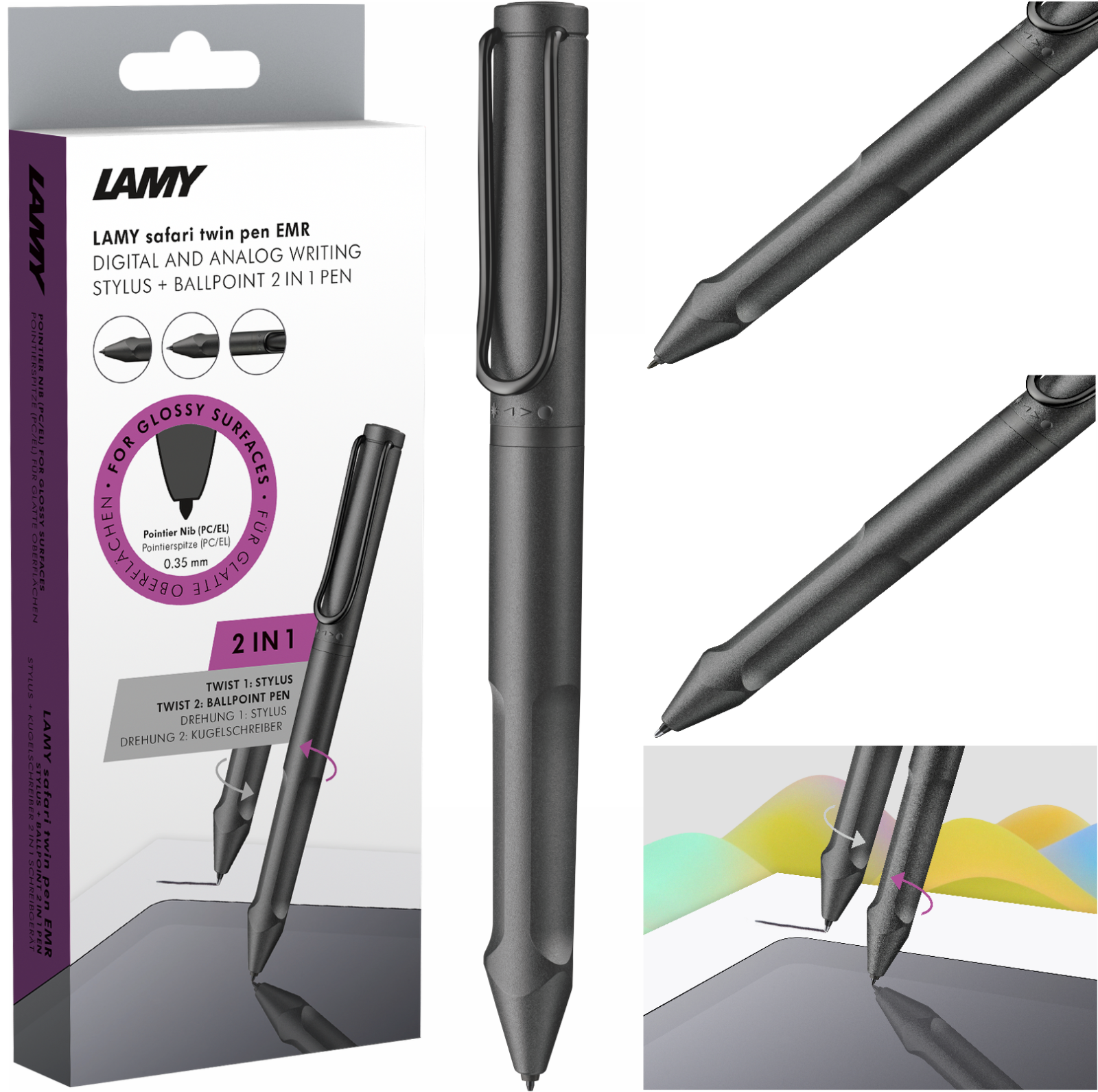 LAMY Safari EMR Twin Pen PC/EL Tip - Digital and Analog Writing Stylus Ballpoint