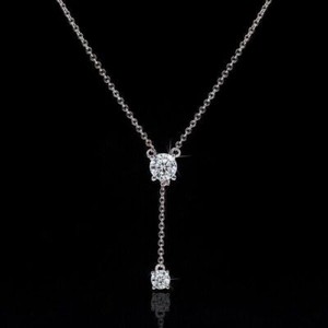 Authentic 14K White Gold Plated 2Ct Moissanite Diamond Women's Y lariat Necklace Pendant