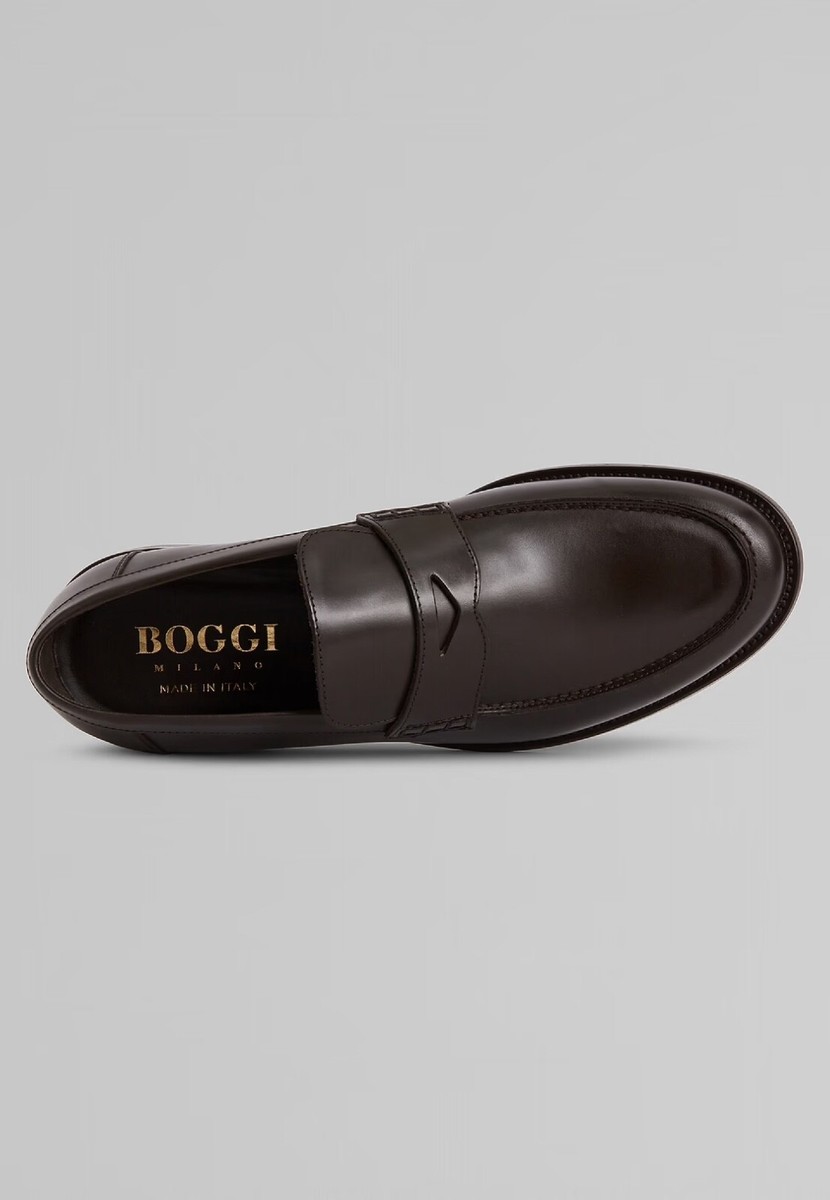 Boggi Milano Mens Brown Leather Penny Loafers EU41 US8 Made  display picture 2