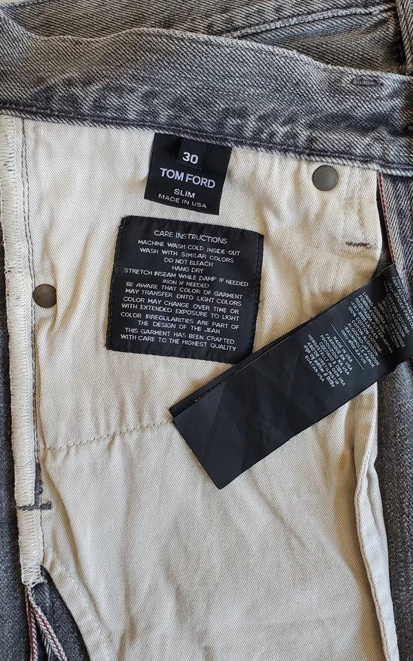 TOM FORD TFD001 SLIM FIT SELVEDGE ДЖИНСОВОЙ ТКАНИ ЦВЕТ СЕРЫЙ ИСКУССТВЕННО СОСТАРЕННЫЕ ДЖИНСЫ МУЖЧИН SZ 3 G2U - Изображение 4 из 4