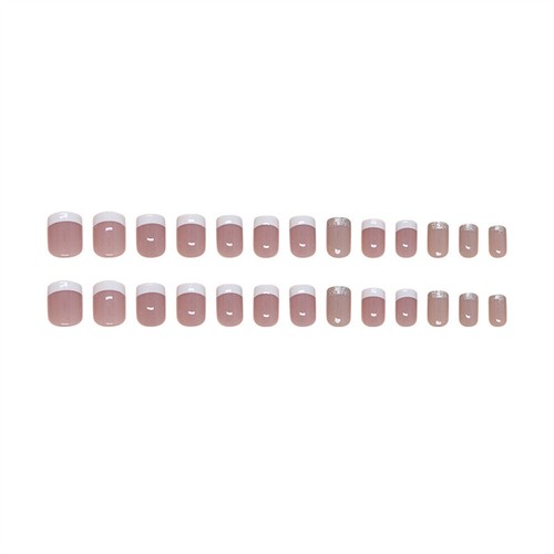Short Square Press-On False Nail Elegant Glitter White French Manicure 24pcs - Picture 1 of 7