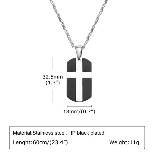 18*32.5mm White Cross Pendant Men's Stainless Steel Silver Chain Necklace 60cm - Picture 6 of 7