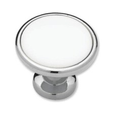 White Ceramic Knob Handle Kitchen Cabinet Dresser Hardware Chrome