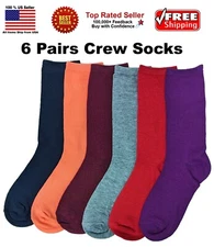 6 PAIRS Colorful Solids Crew Length Fashion Socks Unisex