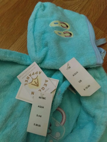 Aegean Apparel Blue Flip Flops Bag Pocketed Girls Bath Robe with Pouch Small - Picture 7 of 11