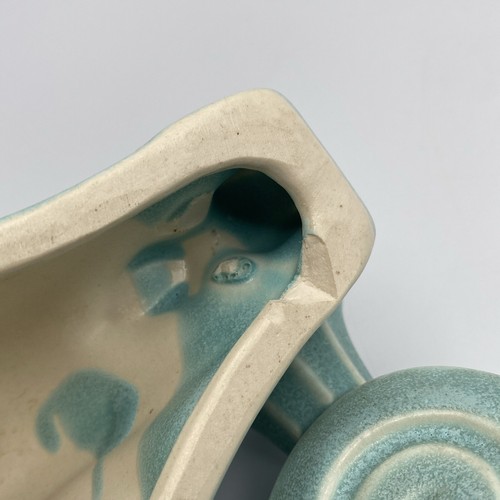 Vintage MCM Double Light Pottery Candlestick Pair Aqua Sea Blue Green - Picture 9 of 12