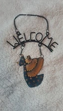 Rustic Metal Hanging Welcome Sign With Painted Angel