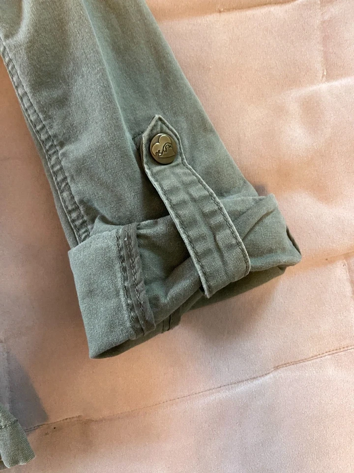 L'AMOUR зеленый женщин размер XL длинный рулон вкладка рукав Snap Up с капюшоном Gorpcore куртка - Изображение 4 из 4