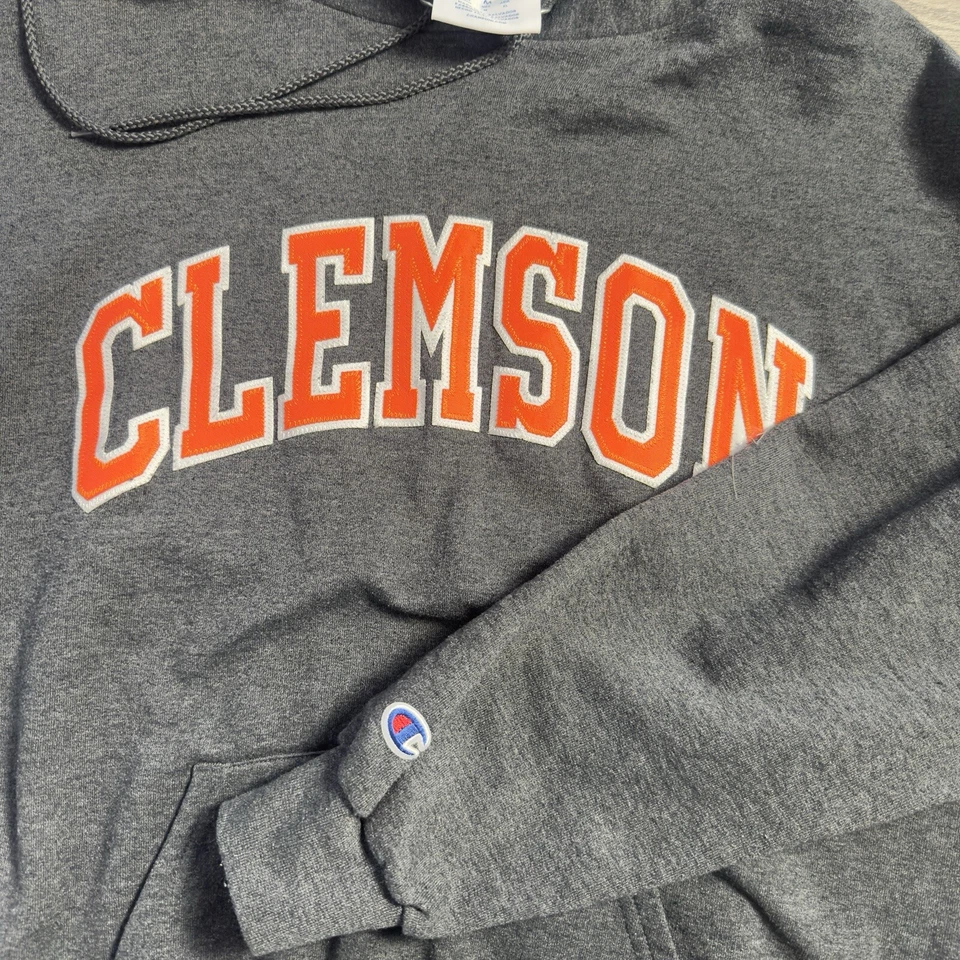 Champion Clemson Tigers Pullover Hoodie Adult Size M Grey With Orange Embroid - Image 3 of 4