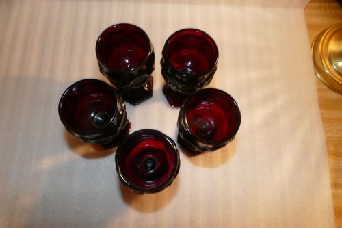 Vintage Ruby Red Glass Avon Cape Cod Wine Glass Goblets 4 1/2" 4.5" Set Of 5 - Picture 4 of 12