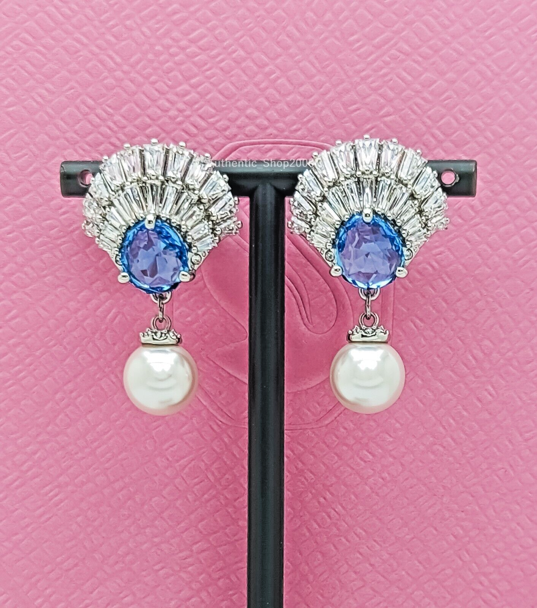 あめ New 100% Auth SWAROVSKI Blue Pave Constella Drop Hoop