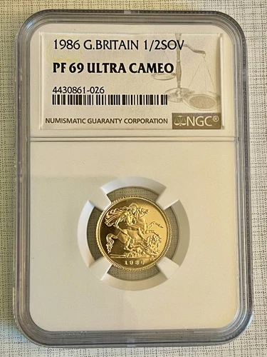 Great Britain 1986 1/2 Sovereign Gold NGC PF69 ULTRA CAMEO  Sku#2529