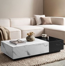 Couchtisch FineBuy Sofatisch Weiß 120 cm Marmoroptik Wohnzimmertisch Schublade 
