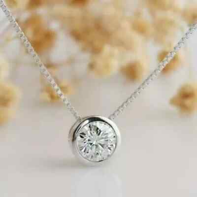 1Ct Round Lab-Created Solitaire Diamond Pendant Necklace 14k White Gold Finish
